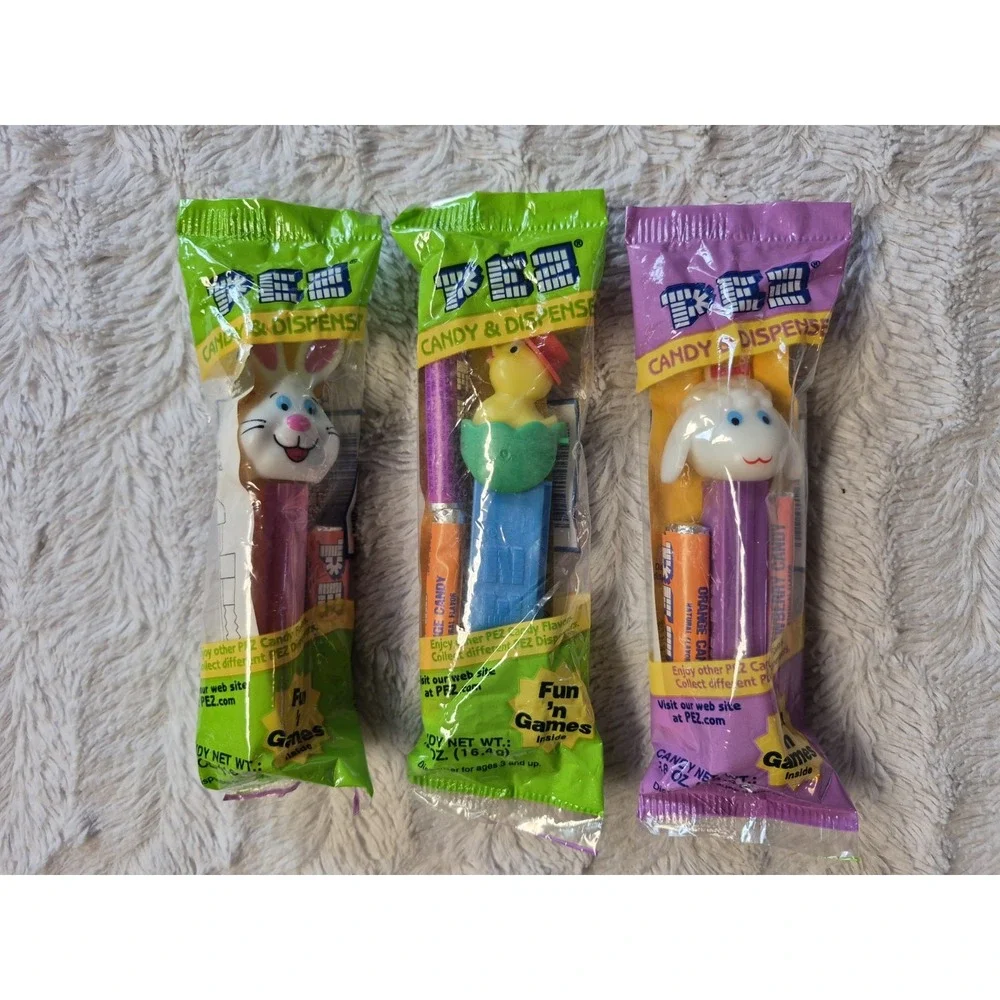 Vintage Lot 3 90s Easter PEZ Dispenser Bunny Rabbit, Lamb, Yellow Chick